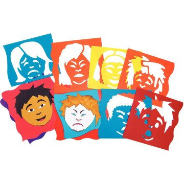 Lot de 6 pochoirs en plastique, les émotions du visage
