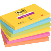 Paquet de 6 blocs de 90 feuilles Super Sticky post-it, 76 x 127 mm, couleurs CARNIVAL : jaune, turquoise, vert, rose néon et ora