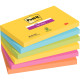 Paquet de 6 blocs de 90 feuilles Super Sticky post-it, 76 x 127 mm, couleurs CARNIVAL : jaune, turquoise, vert, rose néon et ora