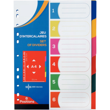 Jeu de 6 intercalaires en polypropylène 30/100ème, format A4