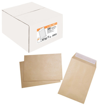 Boîte de 500 pochettes kraft C5 162x229 90g/m² bande de protection