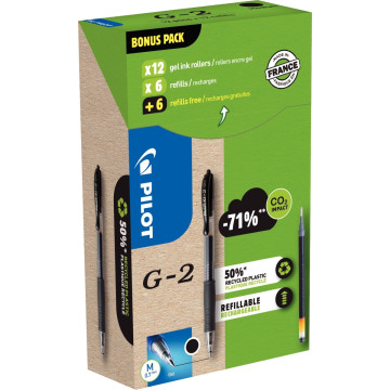 Greenpack 12 stylos noirs + 12 recharges G2 noires