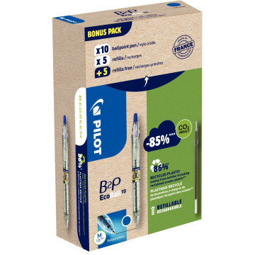 Greenpack de 10 stylos bleus + 10 recharges Ecoball bleues