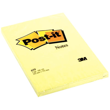 Bloc de 100 feuilles post-it notes jaune, 102 x 152 mm