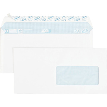 Boîte de 70 enveloppes blanches DL 110x220 80g/m² bande siliconée fenêtre 45x100