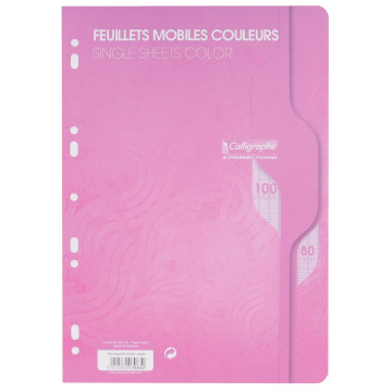 Sachet de 50 feuillets mobiles (100 pages) format 21x29,7cm séyès 80g coloris rose