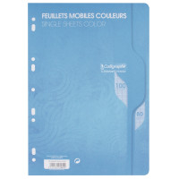 Sachet de 50 feuillets mobiles (100 pages) format 21x29,7cm séyès 80g coloris bleu 