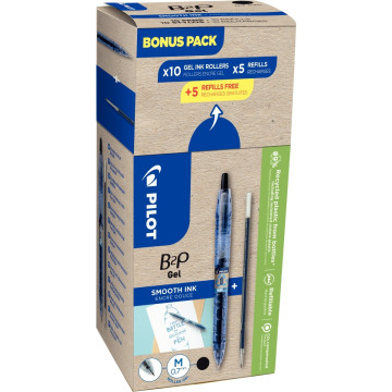 Pack de 10 stylos B2P gel + 10 recharges noires