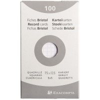 Etui de 100 fiches bristol non perforées carte forte 205 g blanc quadrillé 5x5 7,5x12,5 cm 