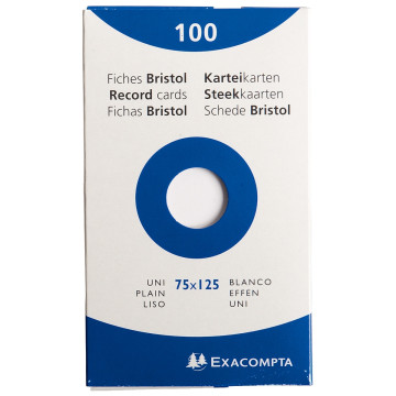 Boîte de 100 fiches bristol non perforées carte forte 205 g uni blanc 7,5 x 12,5 cm