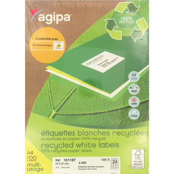 Boîte de 2400 étiquettes multi-usages blanches recyclées 70x37mm