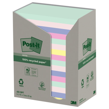 Tour distributrice de 16 blocs de 100 feuilles post-it recyclées 76 x 127 mm collection nature