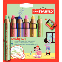 Etui de 6 crayons Woody pastel assortis + 1 taille -crayons 