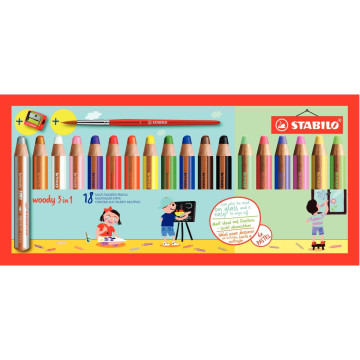 Etui de 18 crayons Woody dont 6 pastel