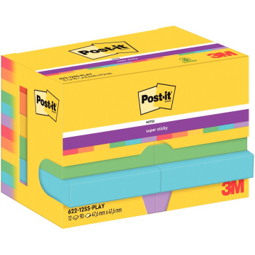 Paquet de 12 blocs notes super sticky post-it  90 feuilles  47,6x47,6mm collection playful