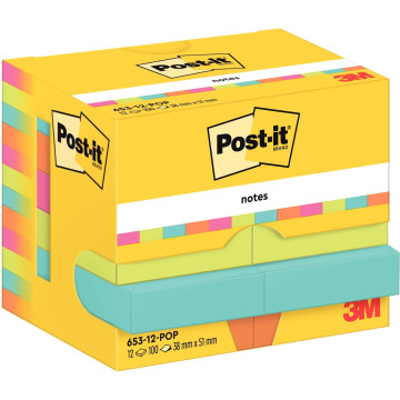 Paquet de 12 blocs notes de 100 feuilles adhesives Post-it  38 x 51 mm collection Poptimistic
