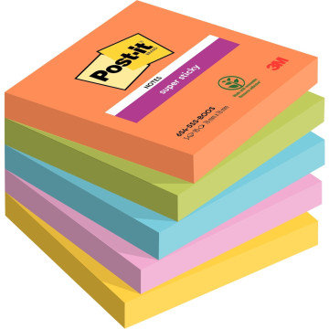 Paquet de 5 blocs de 90 feuilles Super Sticky post-it, 76 x 76 mm collection boost