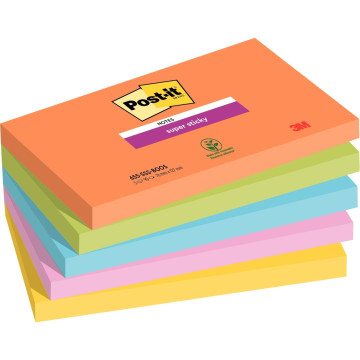 Paquet de 5 blocs de 90 feuilles Super Sticky post-it, 76 x 127 mm collection boost