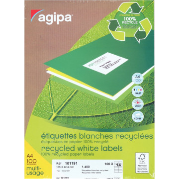 Boîte de 1400 étiquettes multi-usages blanches recyclées 105x42,4mm