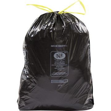 Carton de 100 sacs poubelle noir 30 litres déchets standards à liens coulissant