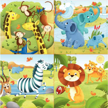 Boite de 4 puzzles progressifs, les animaux de la savane