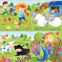 Boite de 4 puzzles progressifs, les animaux de la ferme 