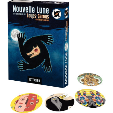 La boîte "NOUVELLE LUNE" contient un livret de règles de 32 pages, 36 cartes évènement et une planche