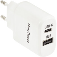 Chargeur secteur USB-C et USB blanc 