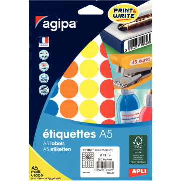 Etui de 280 pastilles de couleur diamètre 24mm coloris assortis