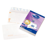 Paquet de 50 enveloppes blanches précasées C6 114x162 80g/m² bande de protection 