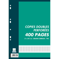 Sachet de 100 copies doubles (400 pages) format A4 séyès 70g blanc 