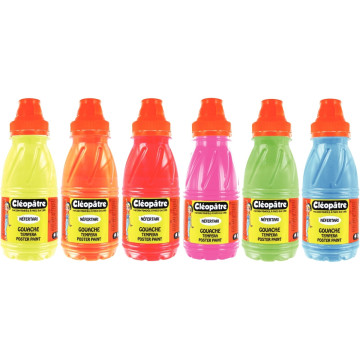 Lot de 6 flacons 250ml de gouache Néfertari fluo