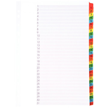 Intercalaires numériques 1 à 31 touches format A4+