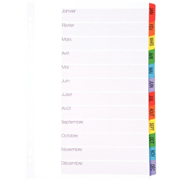 Intercalaires 12 touches de janvier à décembre format A4+