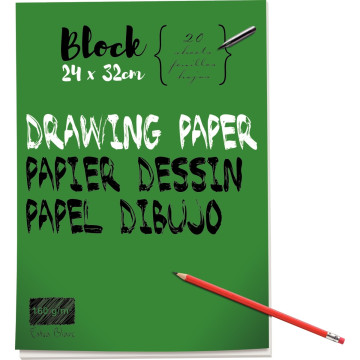 Bloc de 40 pages de papier dessin blanc 160 g format 24x32 cm