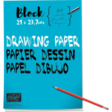 Bloc de 40 pages de papier dessin blanc 120 g format 21x29,7 cm