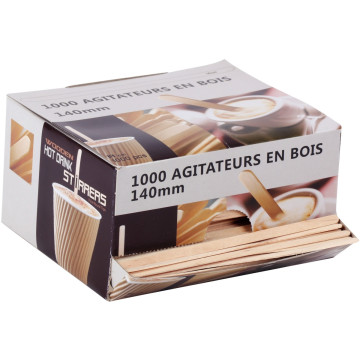 Boîte distributrice de 1000 agitateurs en bois 14cm