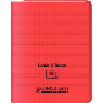 Piqûre 96 pages couverture polypropylène avec 2 rabats format 17x22 cm seyes coloris rouge