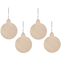 Lot de 4 grosses boules de Noël en bois, diamètre 11 cm 