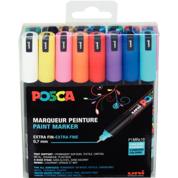 Pochette 16 marqueurs Posca pointe extra fine 0,7mm couleurs assorties