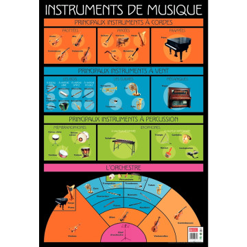 Poster Pédagogique en PVC 76x52cm - Thèmes Les Instruments de Musique