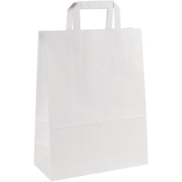 Carton de 200 sacs kraft blanc poignée plate 26+12x34cm 80g/m²