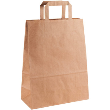 Carton de 200 sacs kraft brun poignée plate 26+12x34cm 80g/m²