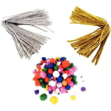 Pack économique chenilles, pompons glitter coloris assortis