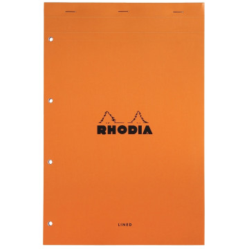 Bloc de bureau RHODIA 80 feuilles perforées, format A4+, papier ligné 7 mm blanc 80g