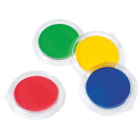 Lot de 12 encreurs, diamètre 9 cm. 4 couleurs assorties : bleu, vert, jaune et rouge 