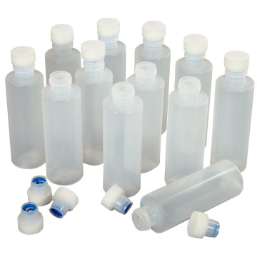 Lot de 12 flacons 125ml en plastique souple et transparent avec bouchon mousse