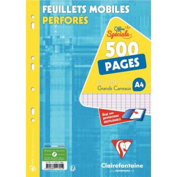 Etui de 500 pages ou 250 feuillets mobiles format A4 séyès 90g