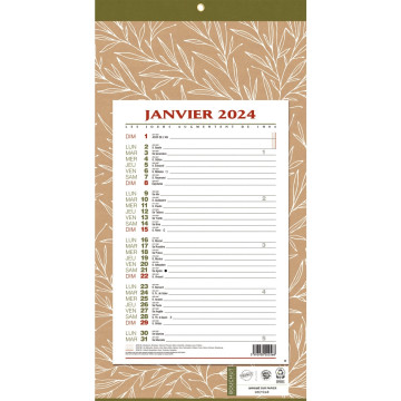 Calendrier mensuel 36 x 19 cm 12 feuilles Natura