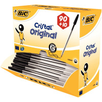 Pack 90+10 stylos bille Bic Cristal jetable pointe moyenne noirs 